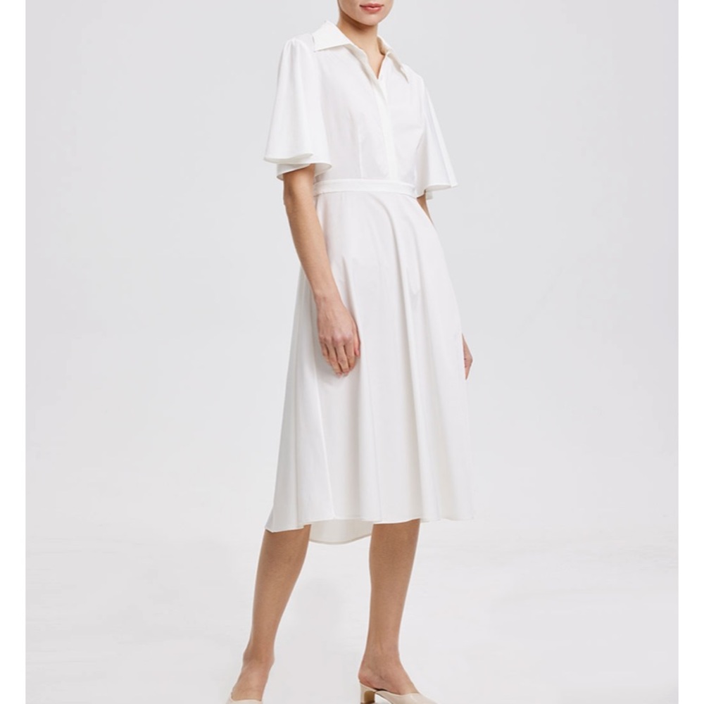 White button up tie open back dress